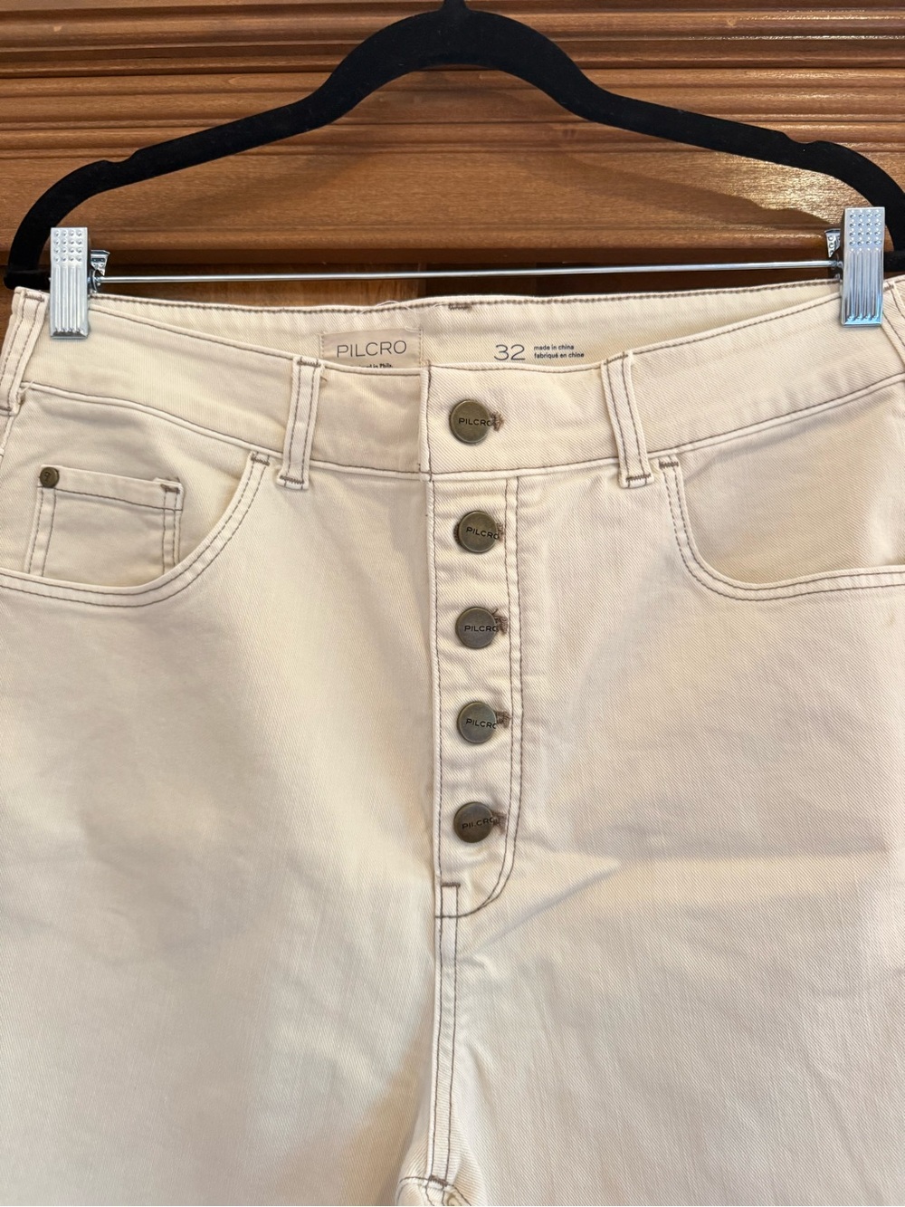 Pilcro High-Rise Button-Fly Jeans in Cream